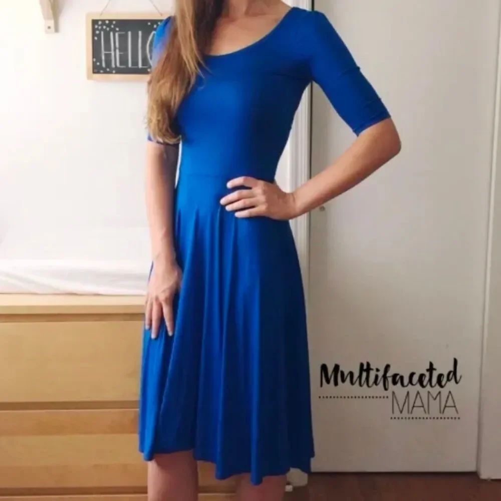 LuLaRoe Royal Blue Scoop Neck Fit & Flare Midi Dress Plus Size 2x